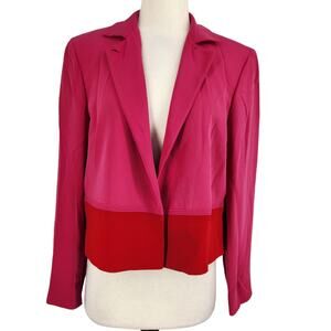 SALE Vintage Worth Silk Color Block Blazer Vibrant Pink Red Womens Size 10